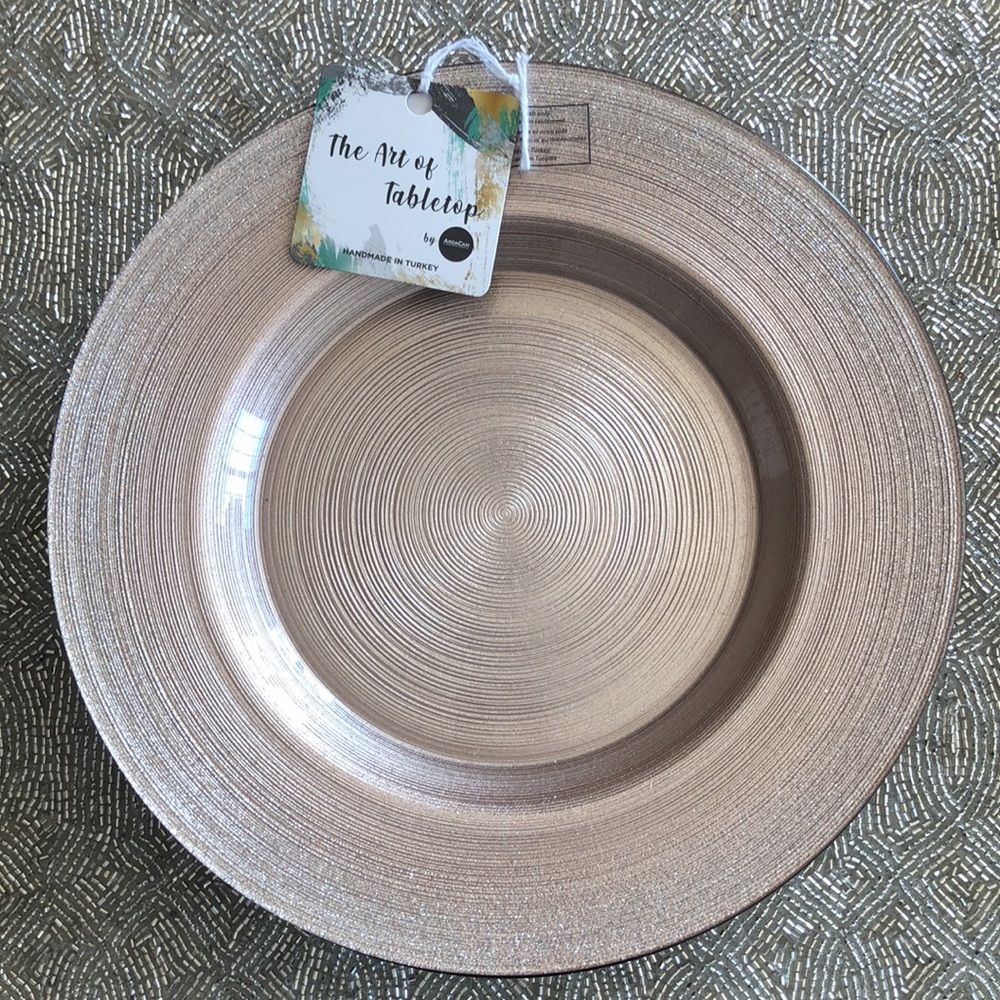 Turkish Glass Rose Pink Silver Art of Tabletop Akcam 11” Dinner Plates lot of 3